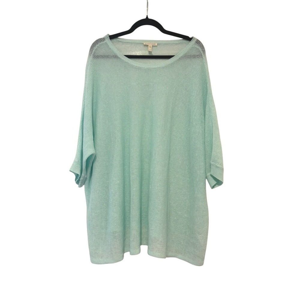 Eileen Fisher sz L sea foam green organic linen 3/4 length dolman sleeve MM